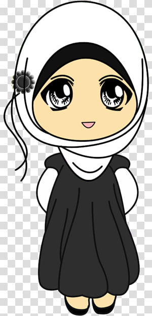 Female profile wearing headset illustration, Chibi Anime Hijab