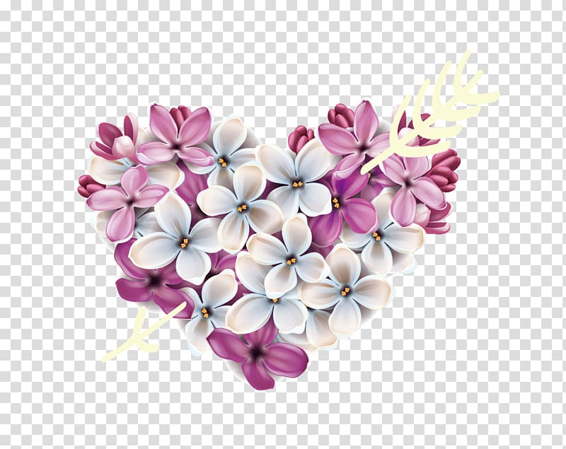 Love Lilac Illustration, It is composed of floral heart Cupid shot transparent background PNG clipart