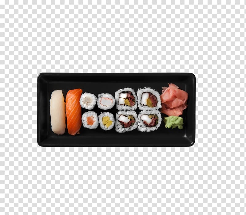 sushi in black ceramic palte, Sushi Japanese Cuisine Ramen Asian cuisine Sashimi, Japanese sushi platter transparent background PNG clipart