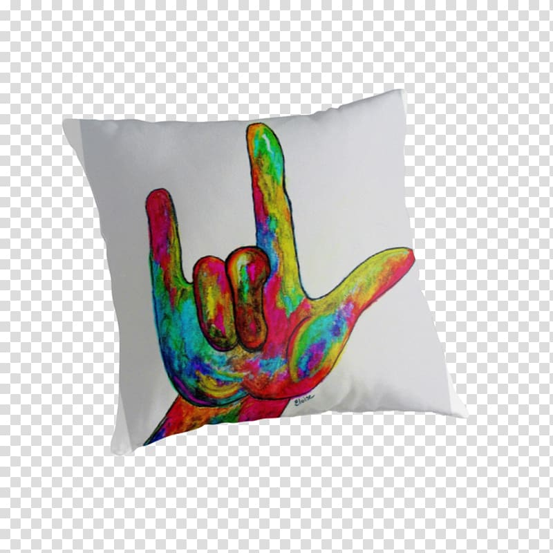 American Sign Language Pillow Cushion, sign language i love you transparent background PNG clipart