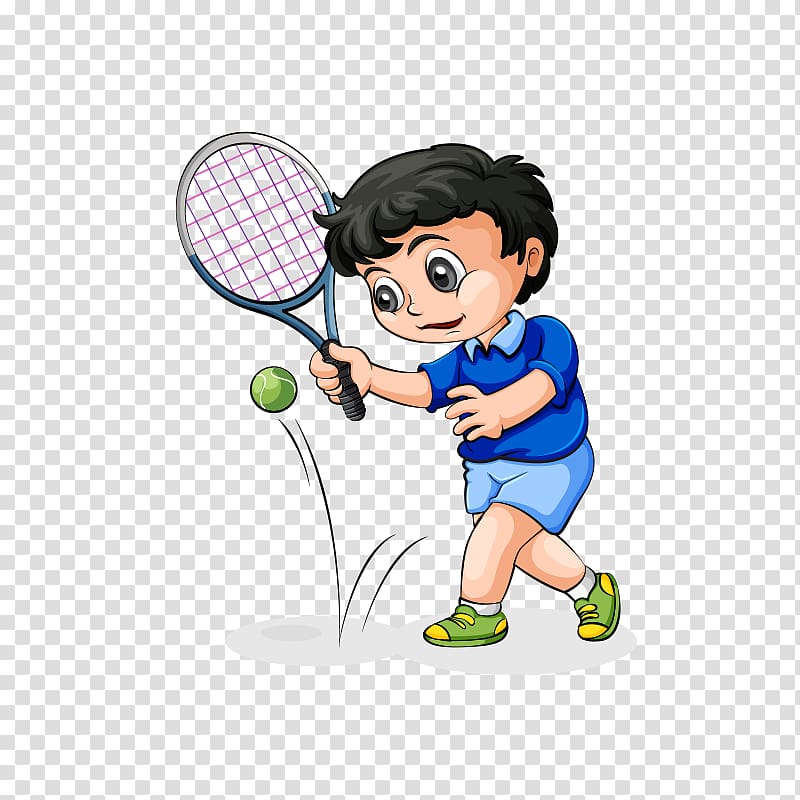 Tennis Cartoon Illustration, Little boy playing tennis transparent background PNG clipart
