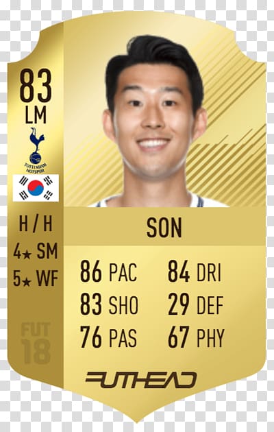 Son Heung-min FIFA 18 FIFA 15 FIFA 17 Premier League Player of the Month, son heung min transparent background PNG clipart
