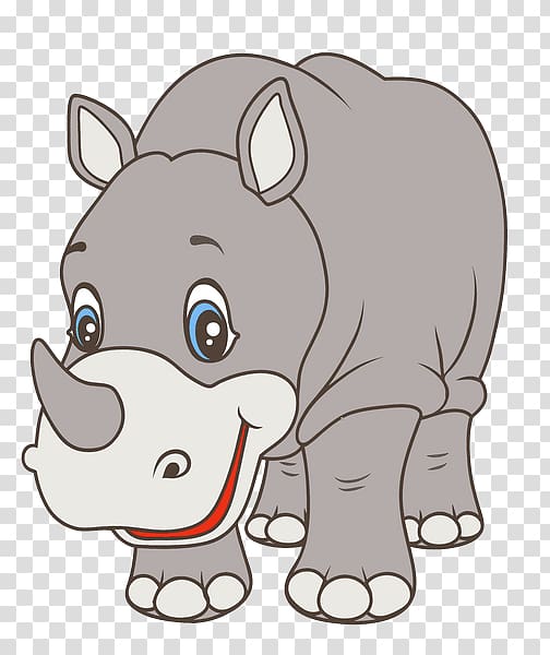 gray rhino illustration, Rhinoceros Hippopotamus Mammal, Cartoon rhino transparent background PNG clipart