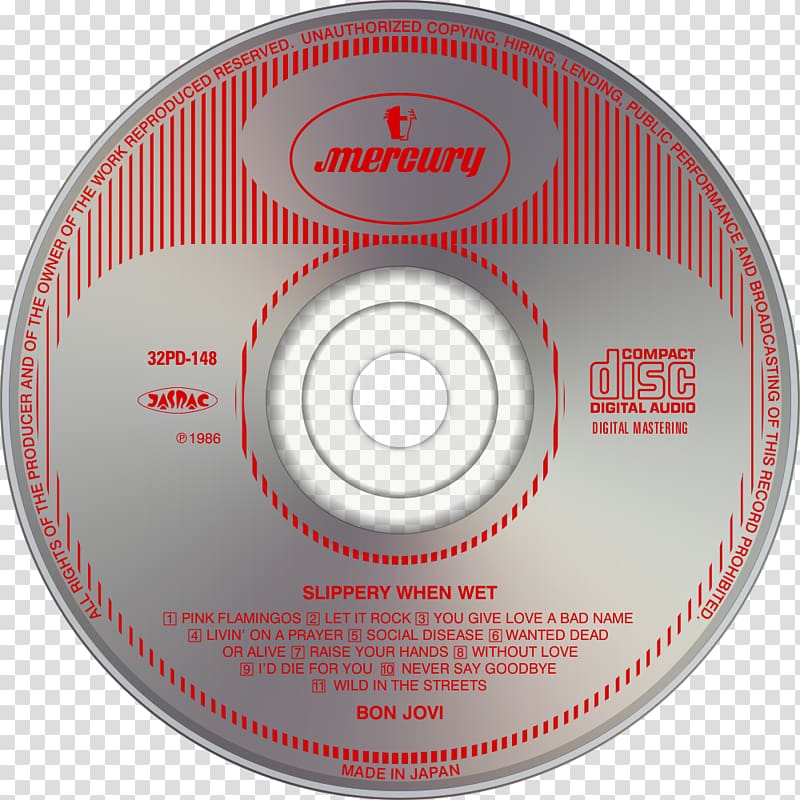 Compact disc Slippery When Wet Music Bon Jovi Album, bon jovi transparent background PNG clipart