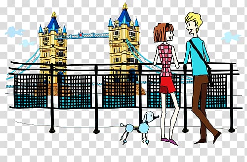 Cartoon Illustration, Men and women watch scenery transparent background PNG clipart