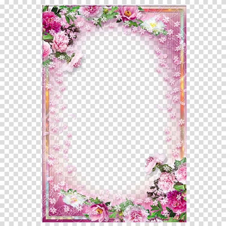 warm pink flowers floral frame transparent background PNG clipart