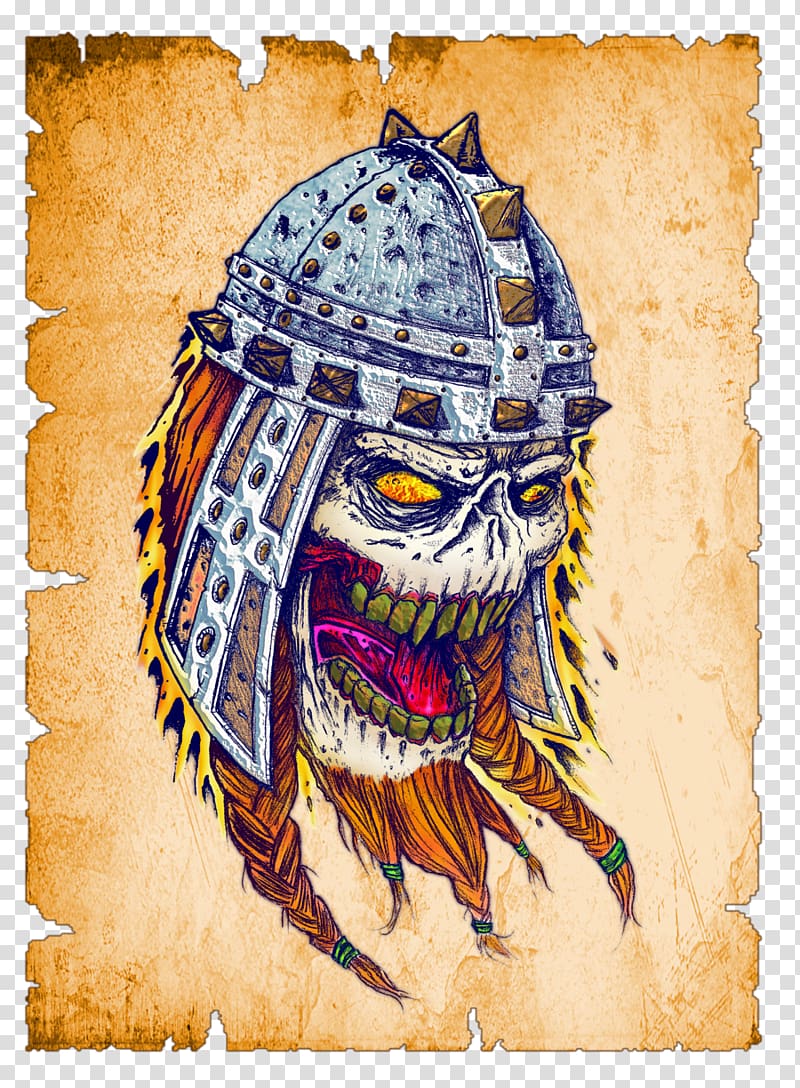 Horned helmet Skull Tattoo Viking Art, vikings transparent background PNG clipart