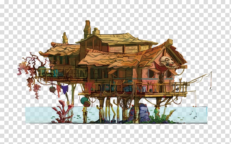 Illustration, Lake on a wooden hut transparent background PNG clipart