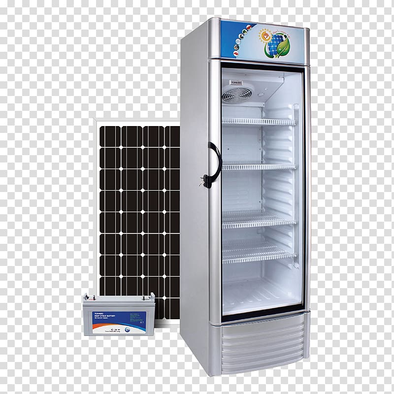 Solar-powered refrigerator Solar energy Solar Panels Home appliance, refrigerator transparent background PNG clipart