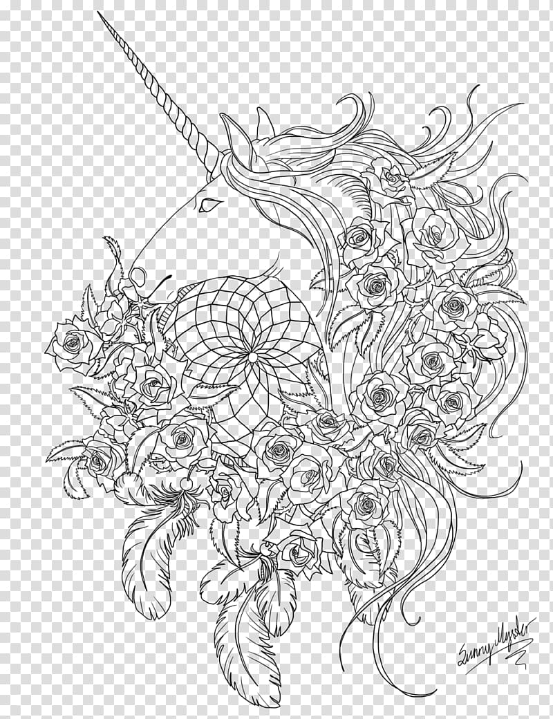 Horse Line art Visual arts Sketch, unicorn dream catcher transparent background PNG clipart