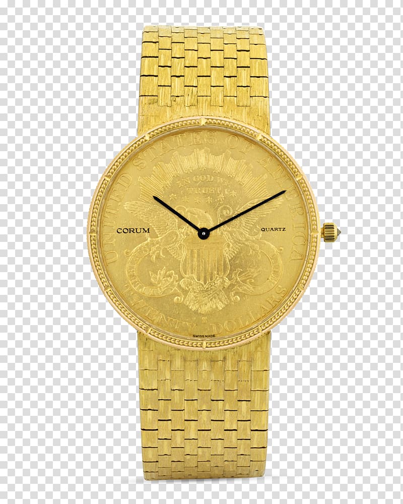 Gold Coin watch Corum Double eagle, vintage beekeeping supply catalog transparent background PNG clipart