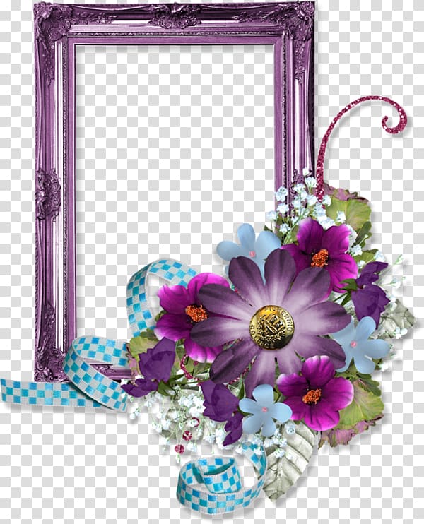 purple flowers purple blue ribbon border transparent background PNG clipart