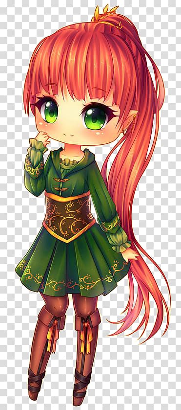 Chibi Anime Drawing Manga Kavaii The Green Red Hair Long Ponytail