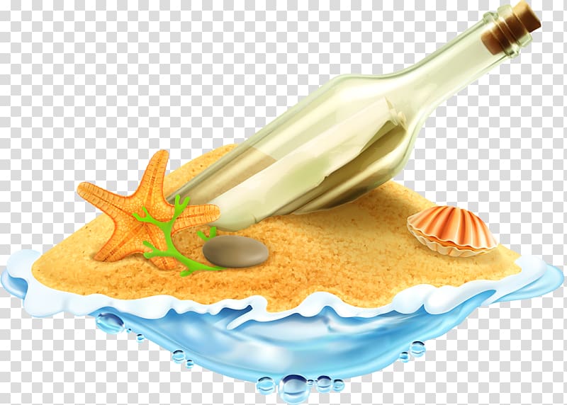 Sand Seashell Illustration, Cartoon drift bottle transparent background PNG clipart