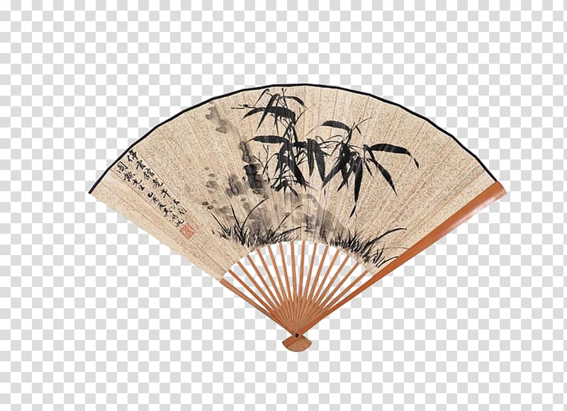 Hand fan Ink wash painting Chinoiserie Gongbi, Chinese style folding fan transparent background PNG clipart