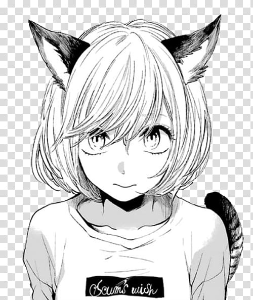 Anime Catgirl Black and white Manga Kavaii, Rillakuma transparent background PNG clipart