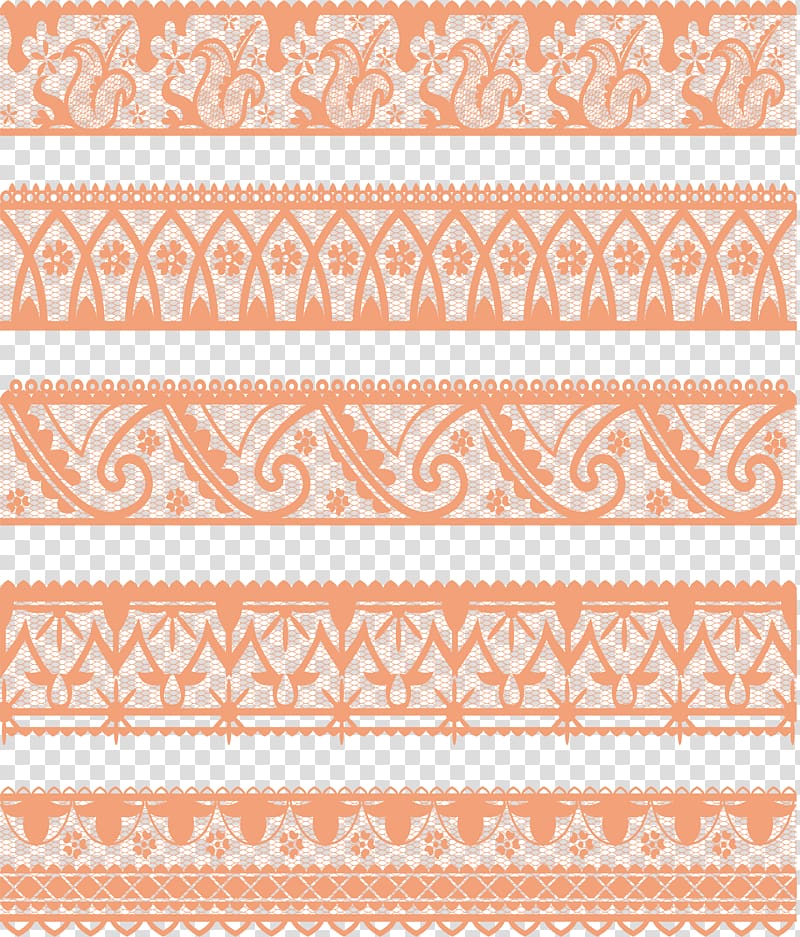 assorted orange tribal patterns collage, Lace Motif, Orange lace pattern transparent background PNG clipart