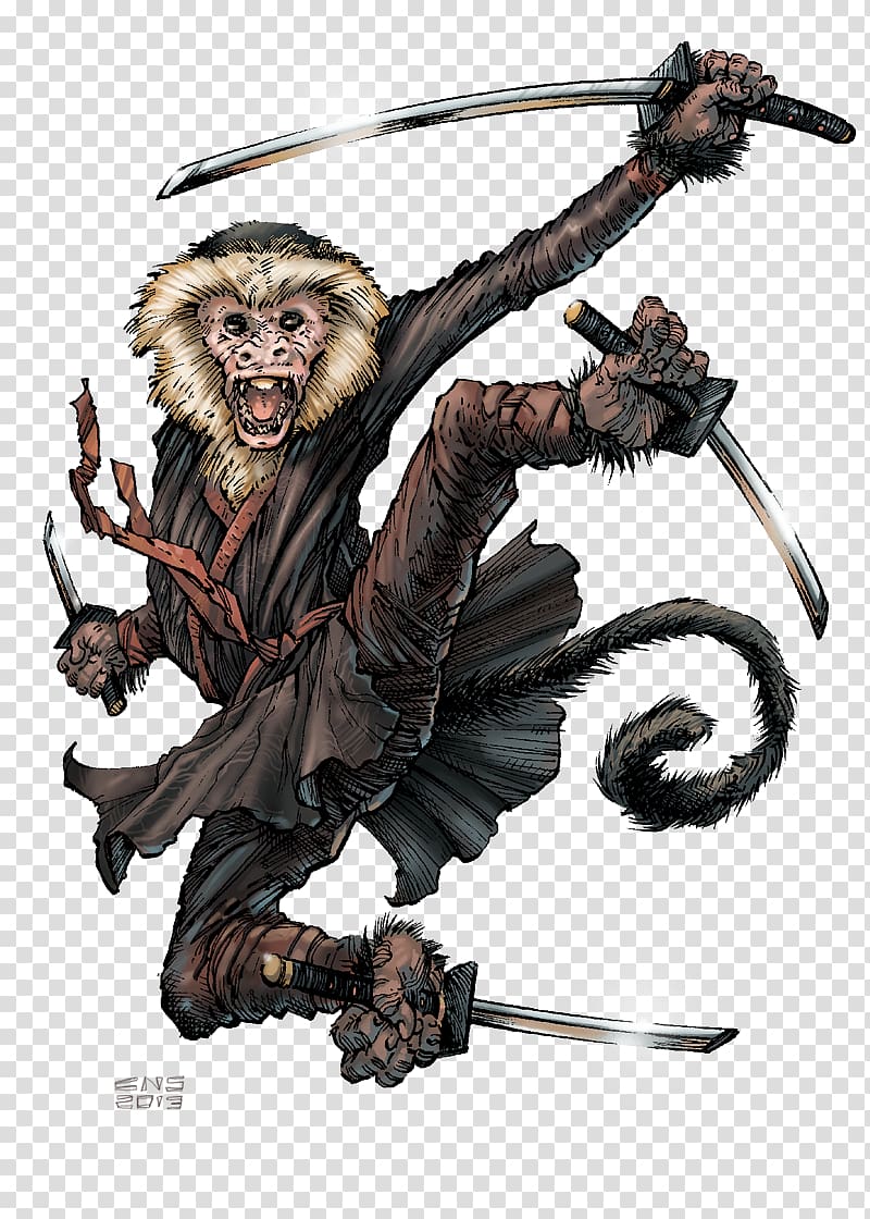 Sun Wukong Monkey Samurai Catapult Tattoo, monkey transparent background PNG clipart