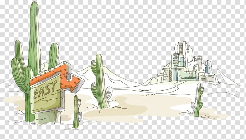 Erg Cactaceae Fukei Illustration, Painted Desert landscape plan transparent background PNG clipart