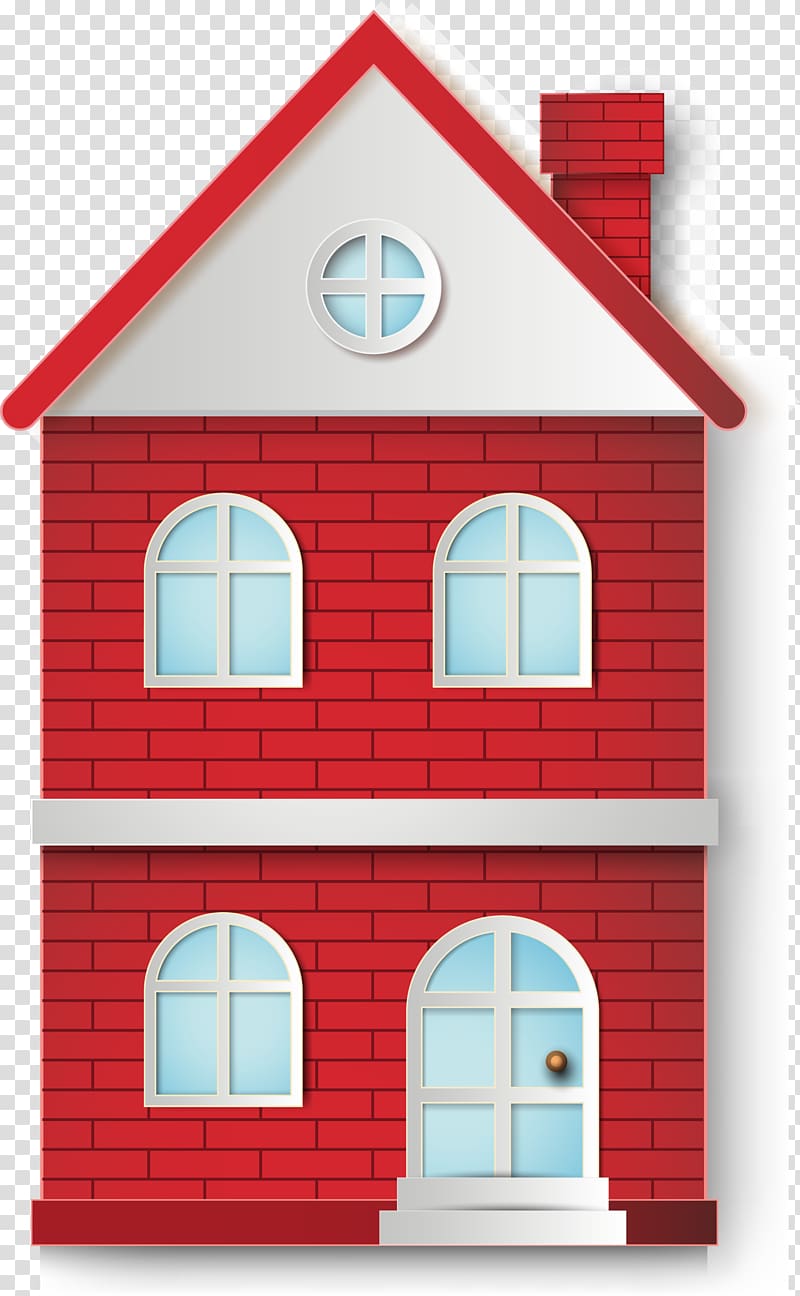 House Brick Villa, Red cartoon brick house transparent background PNG clipart