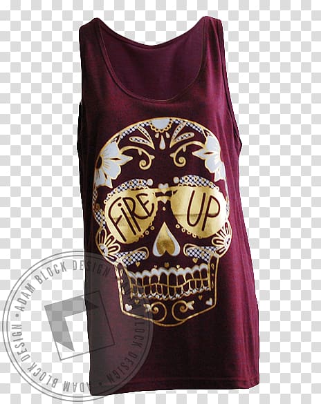 Gilets T-shirt Skull Sleeve Maroon, skull flame transparent background PNG clipart