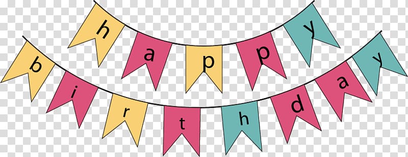 Happy Birthday buntings illustration, Happy Birthday to You Banner, Hand colored Happy Birthday icon labels transparent background PNG clipart