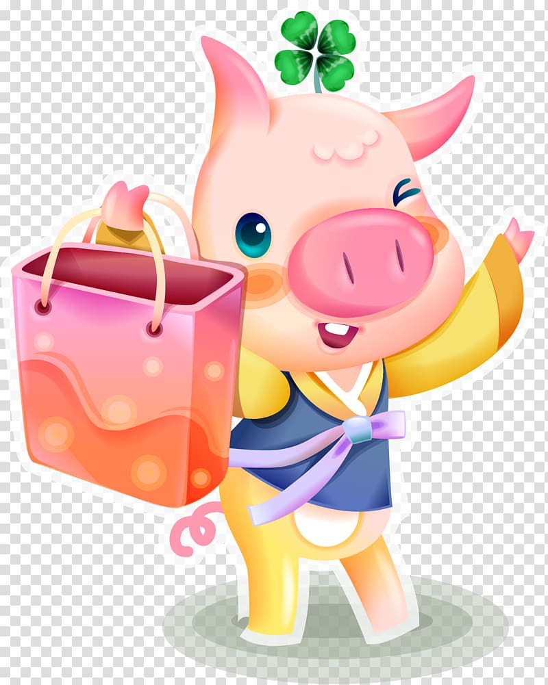 Cartoon Domestic pig Illustration, Happy piggy transparent background PNG clipart