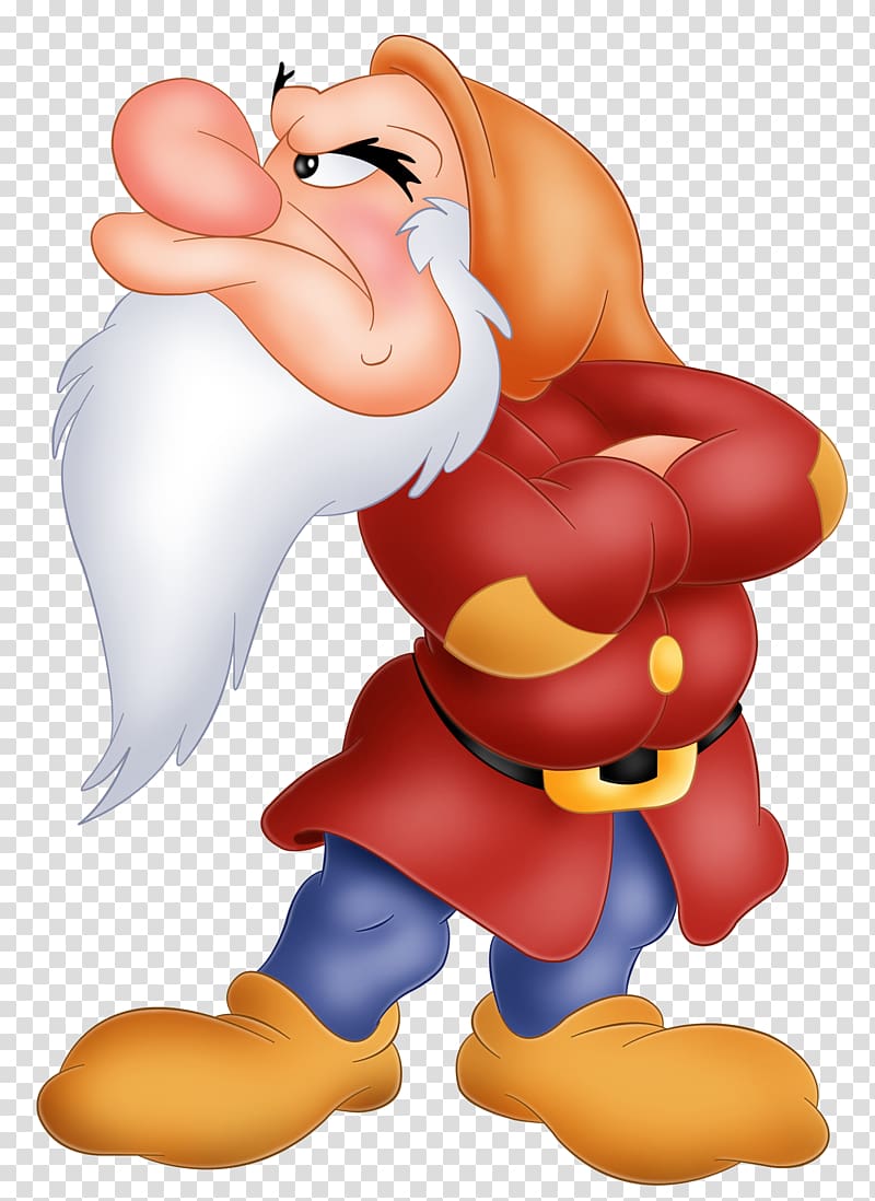 Grumpy Seven Dwarfs Dopey, Grumpy Snow White Dwarf , red dressed gnome illustration transparent background PNG clipart
