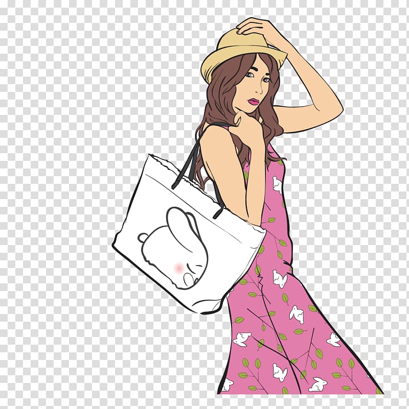 Fashion Cartoon Drawing Illustration, Lady wearing hat girl transparent background PNG clipart