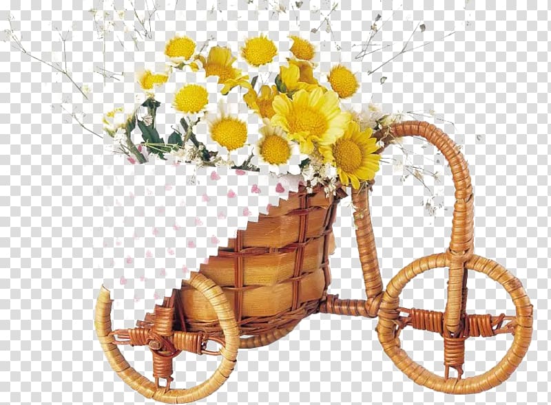 A simple and elegant bamboo basket of flowers transparent background PNG clipart