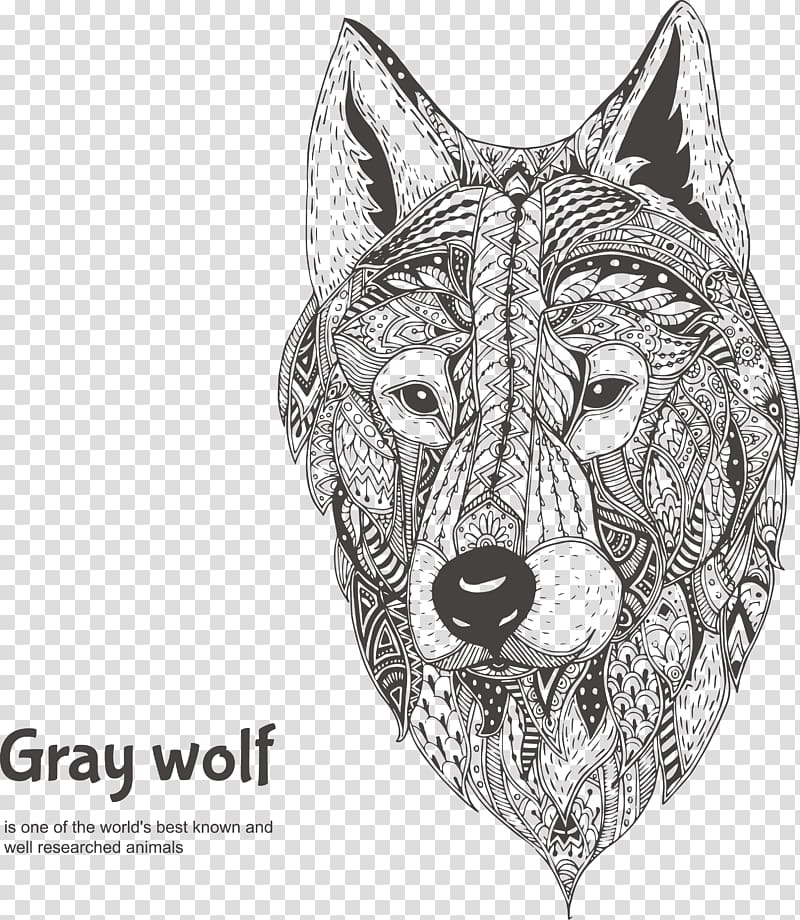 Gray wolf Drawing Illustration, Hand-painted pattern positive face gray wolf transparent background PNG clipart