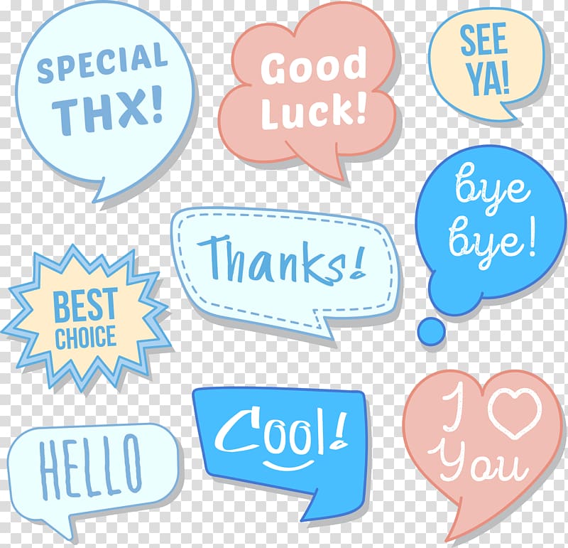 dialog boxes illustraitons, Speech balloon Thought , Thank you for stickers transparent background PNG clipart