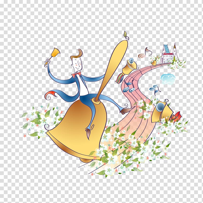 Drawing Music, cartoon character holding a bell transparent background PNG clipart