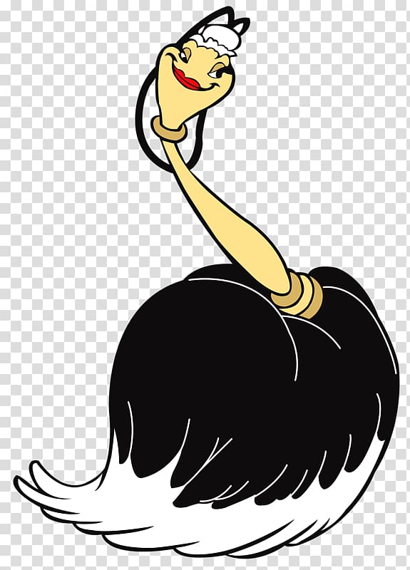 Belle Beast Cogsworth Minnie Mouse Featherduster, Cartoon Ostrich transparent background PNG clipart