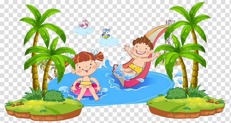 girl and boy playing on beach illustration, Child Cartoon Illustration, Water playing kids transparent background PNG clipart