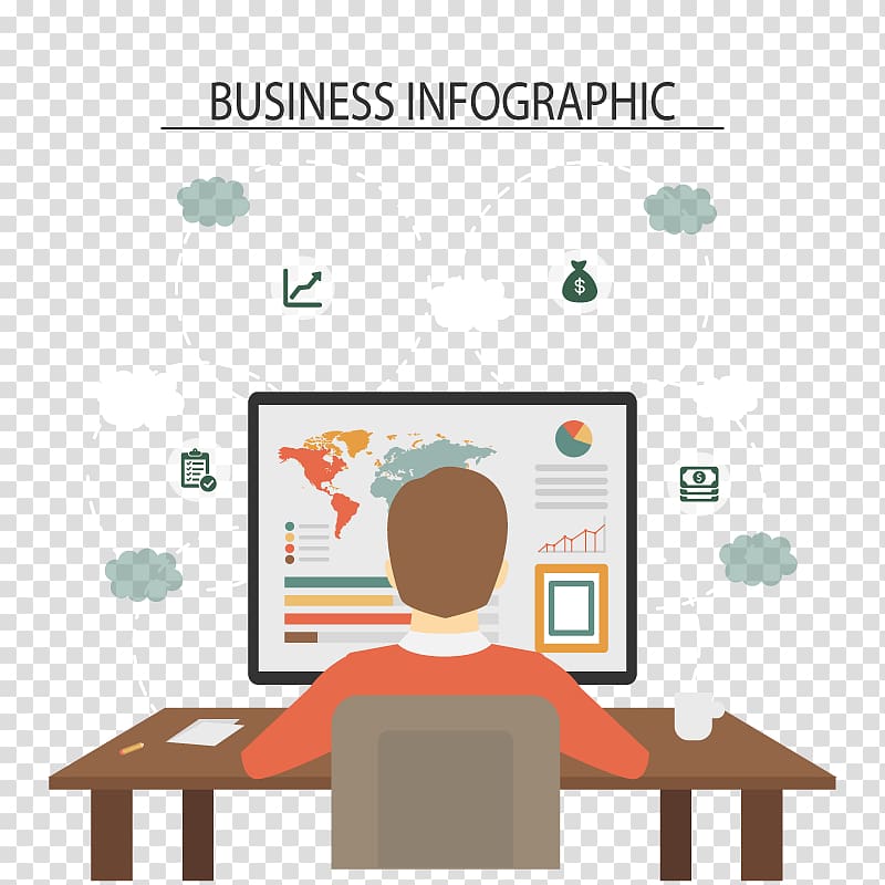 business infographic illustration, Information Advertising, computer work transparent background PNG clipart