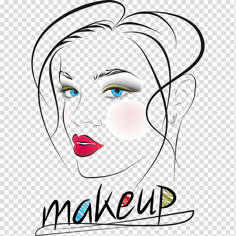 woman face line illustration, Face Beauty Woman Drawing, Hand-painted makeup beauty transparent background PNG clipart