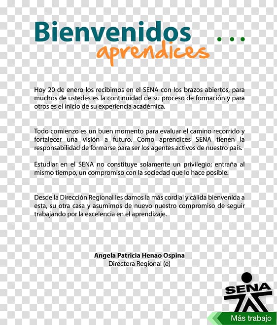 National Service of Learning SENA Competencia Organization Apprenticeship, Bienvenida transparent background PNG clipart