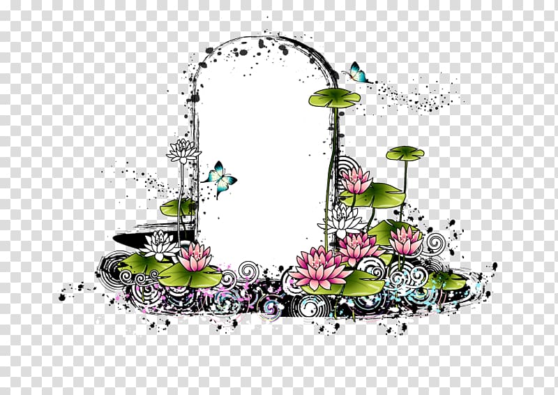 Illustration, Ink and Lotus frame constituted transparent background PNG clipart