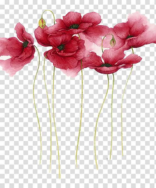 red petaled flowers illustration, Watercolor painting Flower Artist, Watercolor simple red flowers transparent background PNG clipart