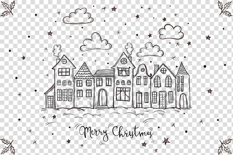 Sketch Christmas town transparent background PNG clipart