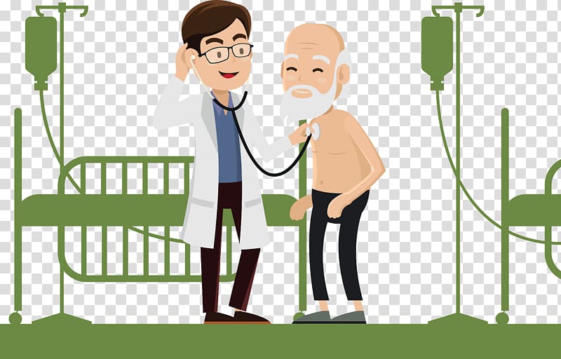 doctor checking mans chest with sphygmomanometer illustration, Physician Patient Hospital bed, Doctors treat diseases transparent background PNG clipart
