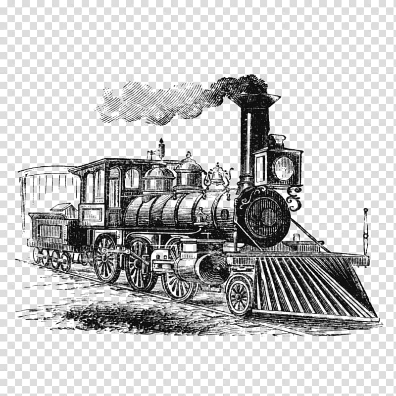 Industrial Revolution Rail transport Train Steam locomotive, drawing ink transparent background PNG clipart