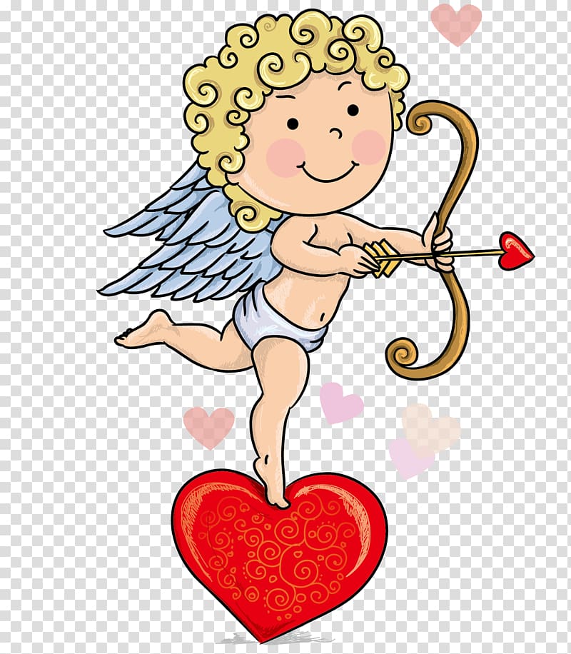 Cartoon Cupid Child Illustration, The of the child standing in the heart transparent background PNG clipart