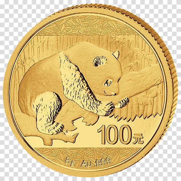 Giant panda Chinese Gold Panda Bullion coin Gold coin, five yuan coupon transparent background PNG clipart