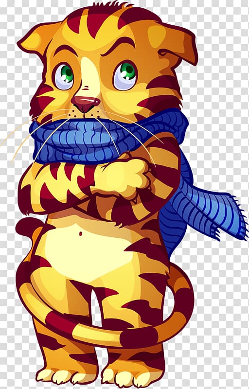 Cat Felidae Tiger Illustration, Scarves cat transparent background PNG clipart