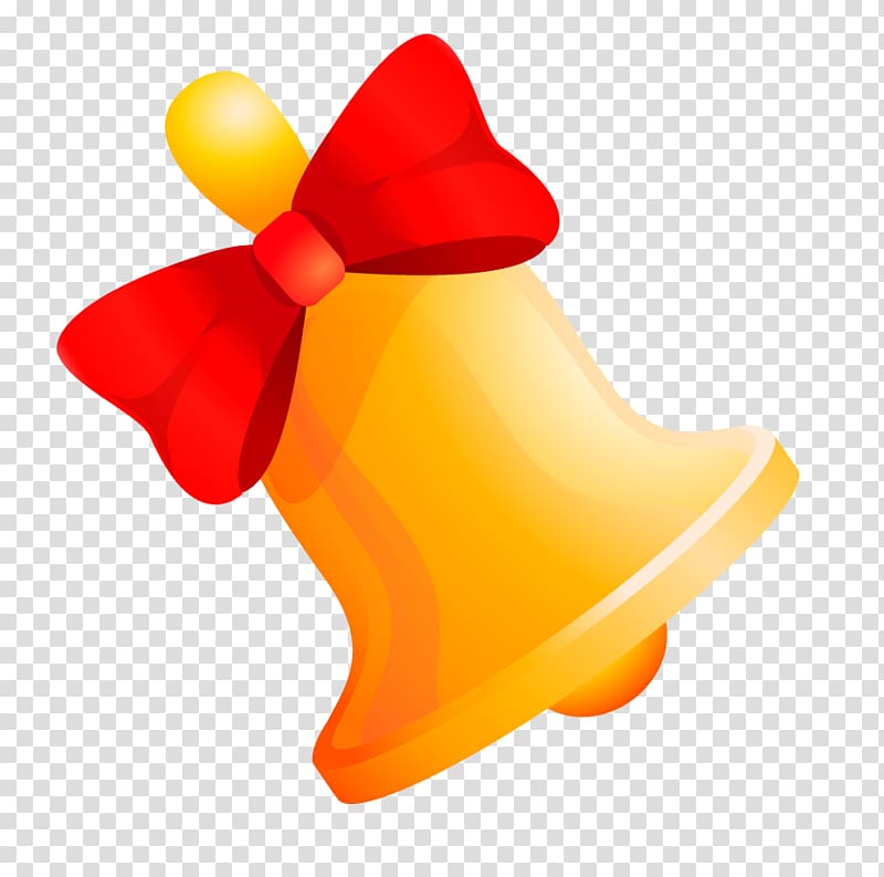 Yellow Red Bell, yellow bell red bow transparent background PNG clipart