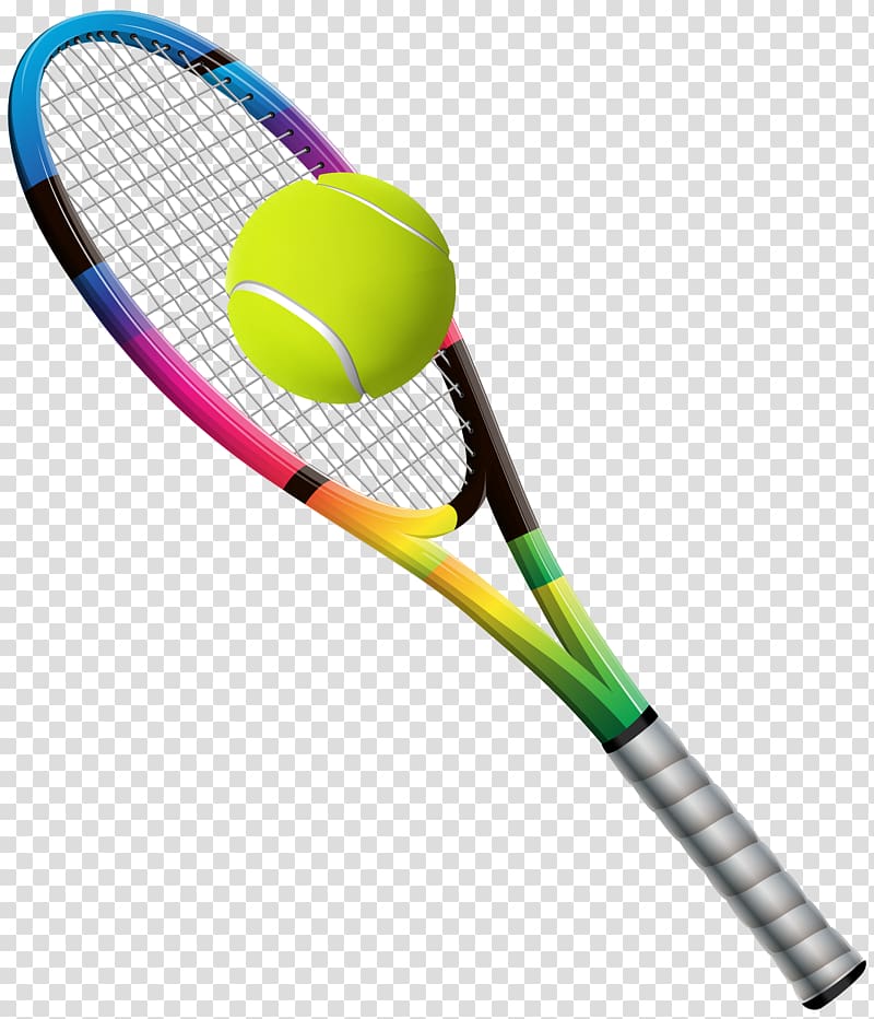 green, black, and blue tennis racket with tennis ball illustration, Racket Tennis ball Tennis ball, Tennis Racket and Ball transparent background PNG clipart