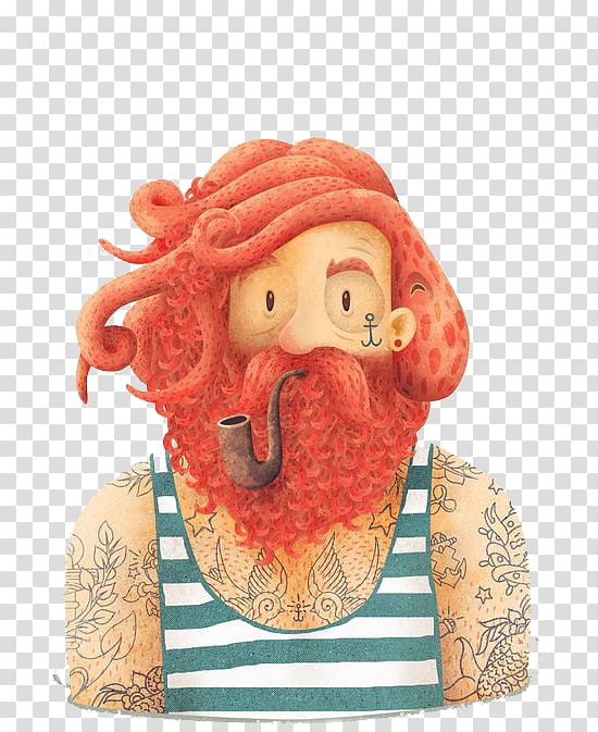 Hand-painted cartoon sailor smoking a pipe transparent background PNG clipart