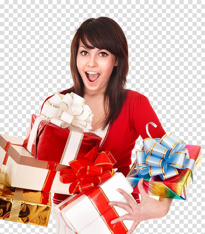 Gift Christmas Woman Holiday Santa Claus, gift transparent background PNG clipart